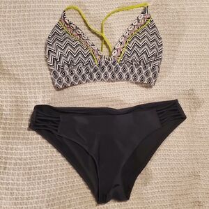 Patterned Bikini Top with Black Bottoms